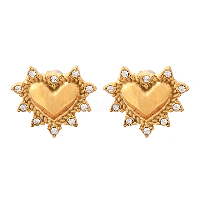 Heart 304 Stainless Steel Micro Pave Clear Cubic Zirconia Stud Earrings EJEW-V016-01G-02-1