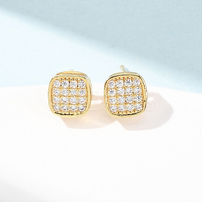 Brass Micro Pave Cubic Zirconia Stud Earrings EJEW-F418-01G-01-1