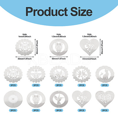 20Pcs 10 Styles 201 Stainless Steel Laser Cut Connector Charms STAS-TA0003-38-1