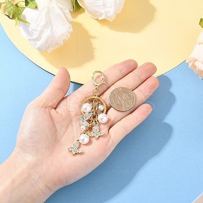 Alloy Rhinestone Butterfly with ABS Plastic Pearl Bead Pendant Decorations KEYC-YW00223-1