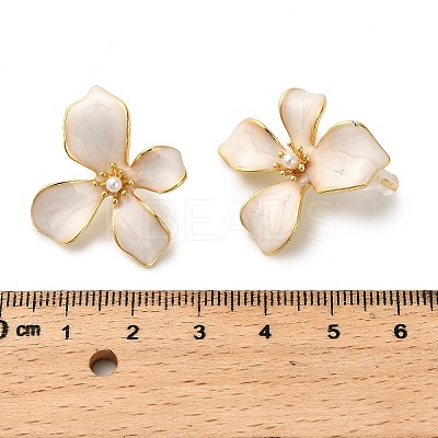 Flower Brass Enamel Stud Earrings EJEW-P308-02G-B-1