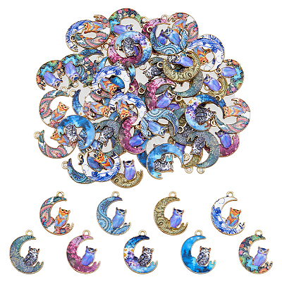 54Pcs 9 Styles Alloy Printed Pendants FIND-DC0003-77-1