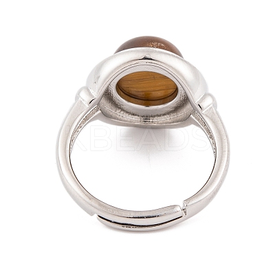 Natural Tiger Eye Round Adjustable Rings RJEW-K271-04P-12-1
