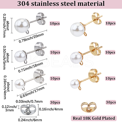 304 Stainless Steel Stud Earring Findings EJEW-SP0001-17K-1