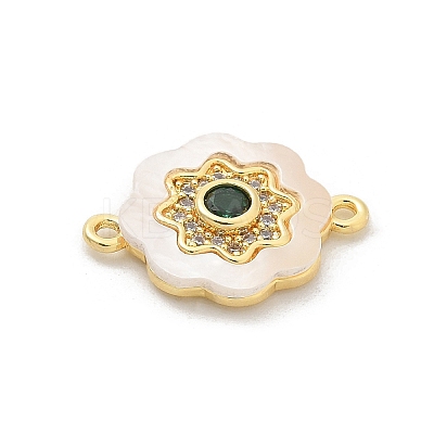 Brass Micro Pave Clear Cubic Zirconia & Shell Connector Charms KK-M303-03G-08-1