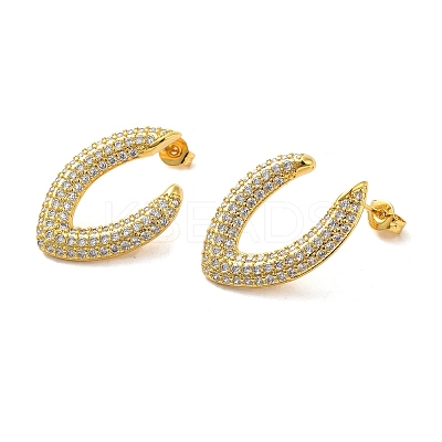 Brass Micro Pave Clear Cubic Zirconia Stud Earrings for Women EJEW-A040-04G-1
