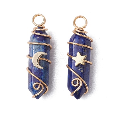2Pcs 2 Styles Natural Lapis Lazuli Double Terminated Pointed Pendants PALLOY-JF03122-04-1