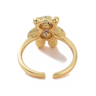 Cubic Zirconia Bear Open Cuff Ring RJEW-P083-01G-02-1