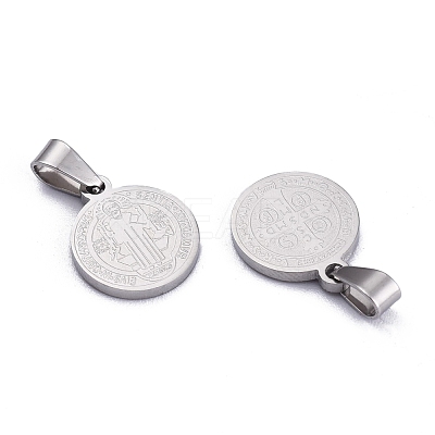 Non-Tarnish Flat Round with San Benito & Word 304 Stainless Steel Charms STAS-I036-03C-1