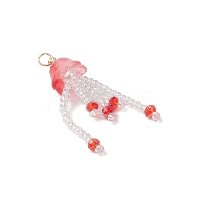 Glass Seed Beaded Jellyfish Pendants PALLOY-MZ00707-1