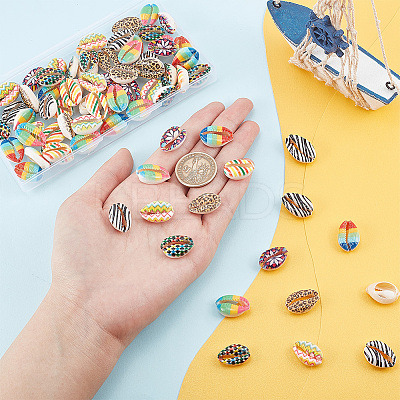 80Pcs 8 Styles Printed Natural Cowrie Shell Beads SHEL-PH0001-40-1