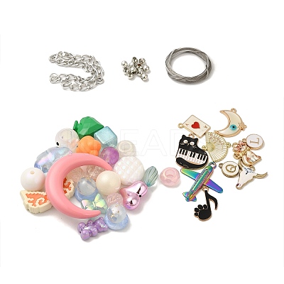 Acrylic Bead & Alloy Enamel Pendant & Stainless Steel Findings Set FIND-XCP0002-62-1