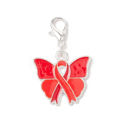 7Pcs 7 Styles Awareness Ribbon Theme Alloy Enamel Pendant Decorations HJEW-JM03383-1