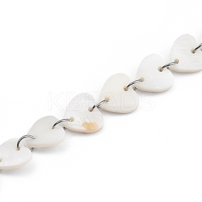 Handmade Freshwater Shell Heart Link Chains AJEW-JB00715-02-1