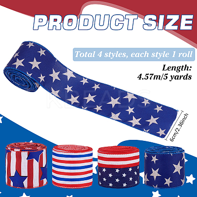 4 Rolls 4 Colors Independence Day Polyester Printed Wired Ribbon OCOR-PH0005-48-1