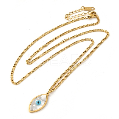 Natural Shell with Enamel Horse Eye Pendant Necklaces NJEW-E104-01G-1