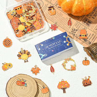 56Pcs 14 Styles Thanksgiving Day Theme Alloy Enamel Pendants ENAM-SC0006-80-1