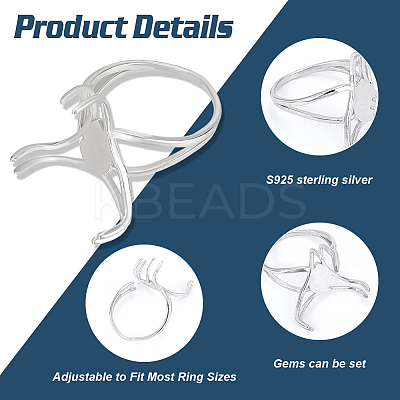 Rhodium Plated Sterling Silver Triangle Open Cuff Ring Components STER-BC0002-33-1