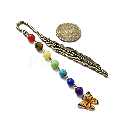 Butterfly Alloy Enamel Pendant Bookmark with Chakra Gemstone Bead AJEW-JK00253-01-1