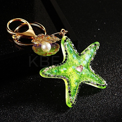 Diamond-Studded Starfish Shell Car Zinc Alloy Keychain Acrylic Cute Men and Women Bag Pendant Metal Keychain Ring Gift PW-WG2593B-04-1