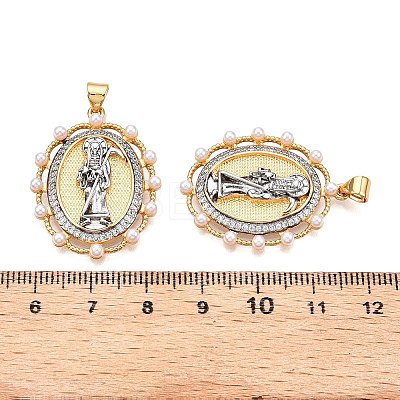 Brass Micro Pave Cubic Zirconia with ABS Imitation Pearl Pendants KK-T070-19G-1