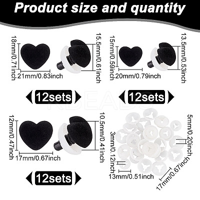 36 Sets 3 Styles Heart Flocky & Plastic Safety Craft Noses FIND-GO0002-16B-1