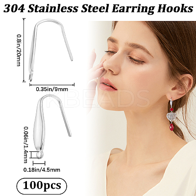 100Pcs 304 Stainless Steel Earring Hooks STAS-BBC0004-03-1