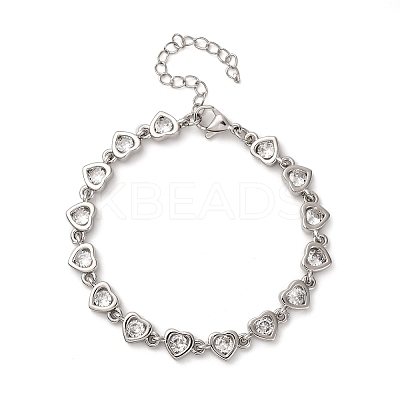 Brass Micro Pave Clear Cubic Zirconia Link Bracelets for Women BJEW-D342-02P-1