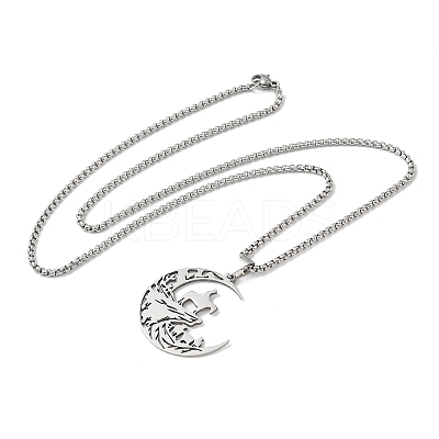 201 Stainless Steel Hollow Cut Cowboy Moon Pendant Necklaces LS-NJEW-H065-26P-1