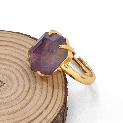 Hexagon Natural Amethyst Finger Rings RJEW-B113-02G-06-1