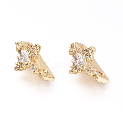 2 Hole Brass Micro Pave Cubic Zirconia Multi-strand Links ZIRC-K084-B02-G-1