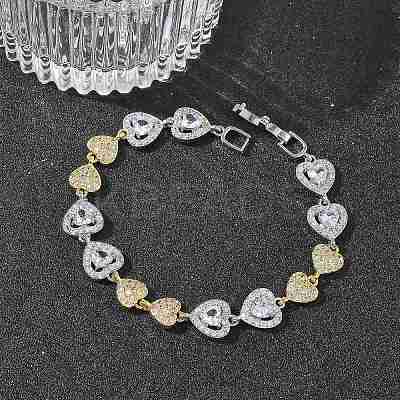 Heart Micro Pave Clear Cubic Zirconia Link Chain Bracelets for Women BJEW-C156-08B-PG-1