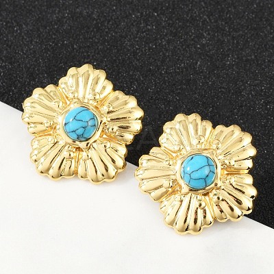 304 Stainless Steel Synthetic Turquoise Stud Earrings for Women EJEW-U046-15G-1