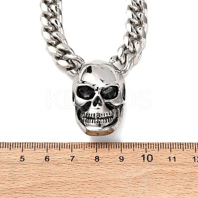 304 Stainless Steel Skull Pendant Cuban Link Chain Necklaces NJEW-C099-06AS-1