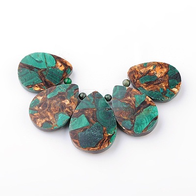 Assembled Synthetic Bronzite and Natural Malachite Pendants G-F224-02-1