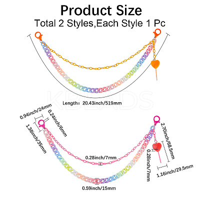 2Pcs 2 Colors Acrylic Two Layers Chain Belts AJEW-GF0011-19A-1