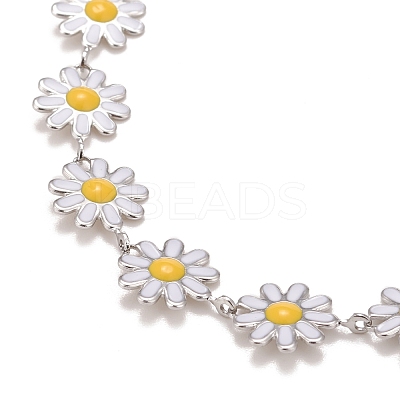 Enamel Daisy Link Chain Necklace NJEW-P220-01P-01-1