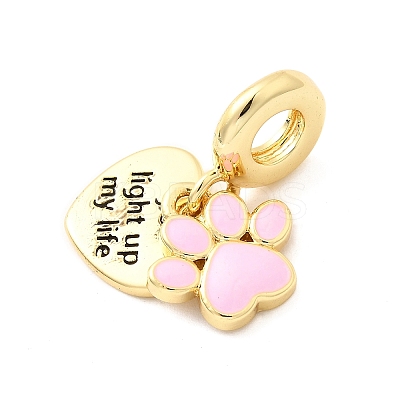 Brass Pink Enamel European Dangle Charms KK-F904-16G-1