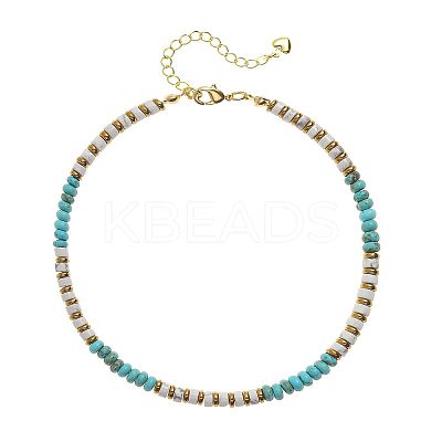 Bohemian Style Synthetic Turquoise & Natural Howlite & Brass Rondelle Disc Heishi Beaded Anklets FS-WG8FF45-14-1
