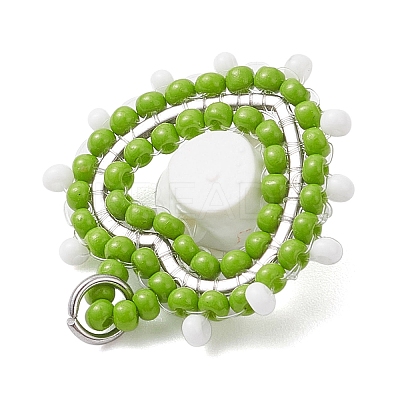 Glass Seed Beaded Heart with Rose Pendants PALLOY-MZ01030-01-1