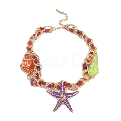 Beach Ocean Style Alloy Enamel Pendant Necklaces for Women NJEW-K384-01-1
