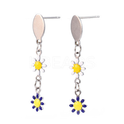 Flower Enamel Long Dangle Stud Earrings EJEW-N049-03B-1