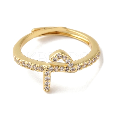 Rack Plating Brass Cubic Zirconia Arabic Letters Adjustable Rings for Women RJEW-S407-10G-04-1