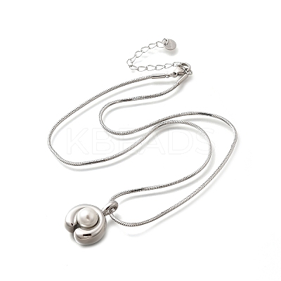 304 Stainless Steel Pave Shell Pearl Flat Round Pendant Necklaces for Women NJEW-U031-02P-1