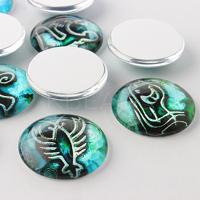 Constellation/Zodiac Sign Printed Glass Cabochons GGLA-A002-25mm-EE-1