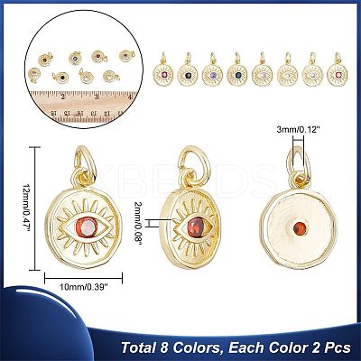 16Pcs 8 Colors Brass Micro Pave Cubic Zirconia Pendants KK-HY0001-39-1
