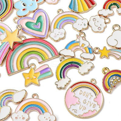 25Pcs 25 Style Light Gold Alloy Enamel Pendants ENAM-YW0001-82-1