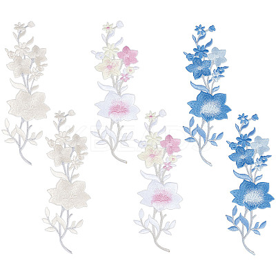 6Pcs 3 Colors Plum Blossom Computerized Embroidery Cloth Iron On Patches PATC-GF0001-04-1