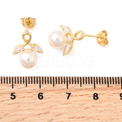 Horse Eye with Round Brass Micro Pave Clear Cubic Zirconia Stud Earrings EJEW-A135-27G-1