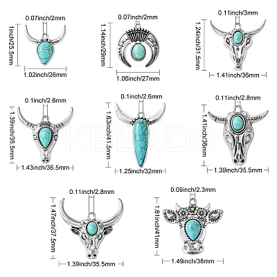 16Pcs 8 Styles Synthetic Turquoise Pendants FIND-CJ0002-39-1